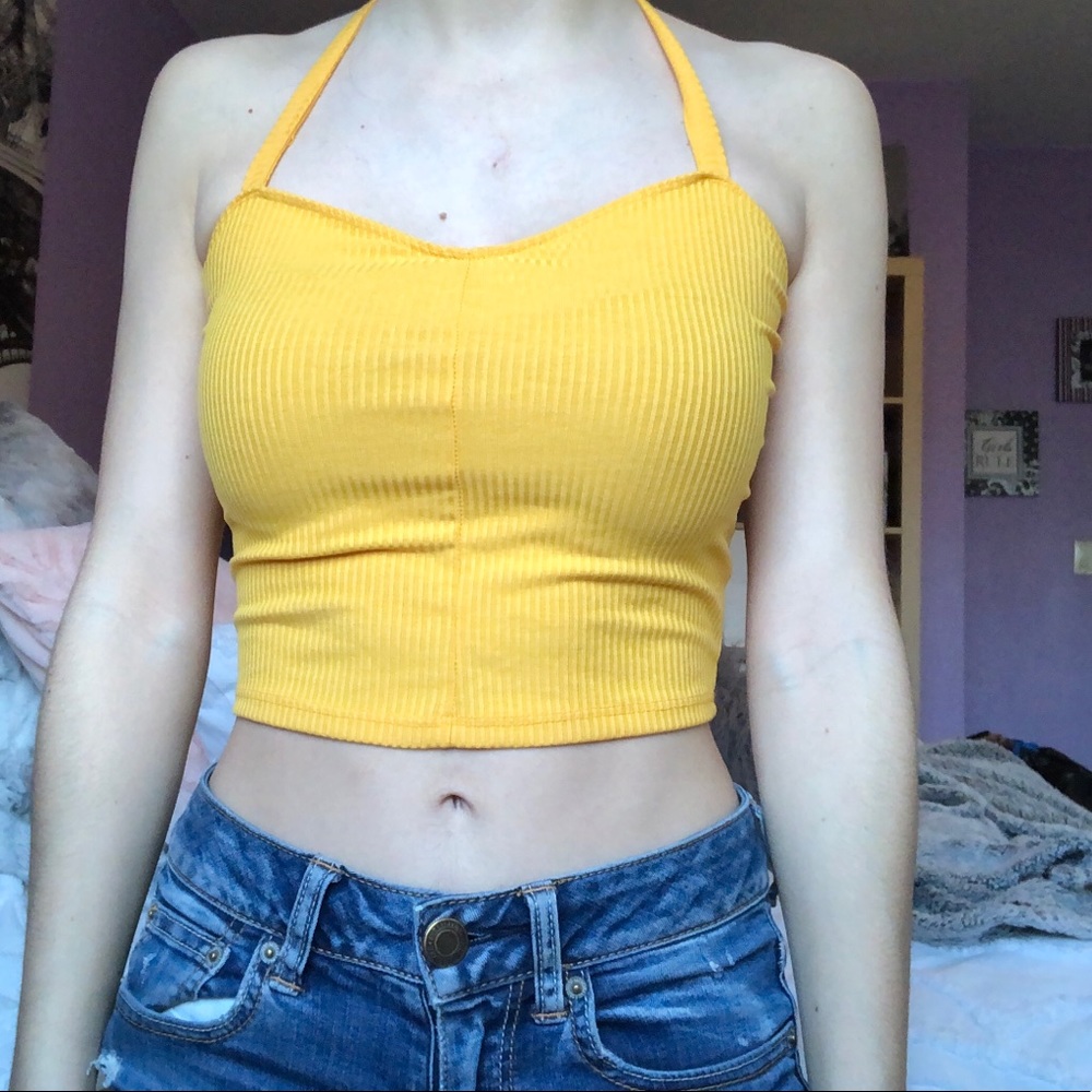 Yellow cropped halter top